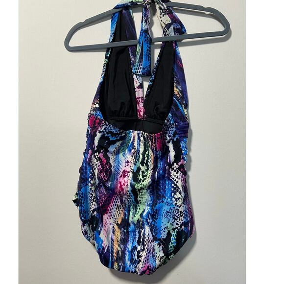 Magicsuit one piece in colorful snake print with plunging neckline. - Picture 3 of 4